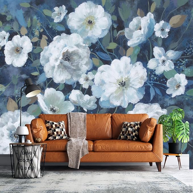 Wall Mural Peel and Stick Vintage Floral Mural- Thick Canvas Waterproof Wallpaper Art for Living Room Bedroom, Large Self-Adhesive Decor (Color-7, 137×98 inch)