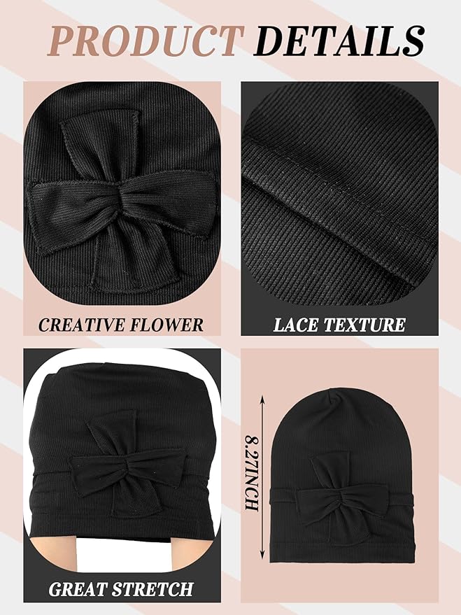 JenPen 6 Pcs Chemo Headwear for Women Stretchy Soft Turbans for Cancer Solid Beanie Flower Chemo Caps for Hair Loss