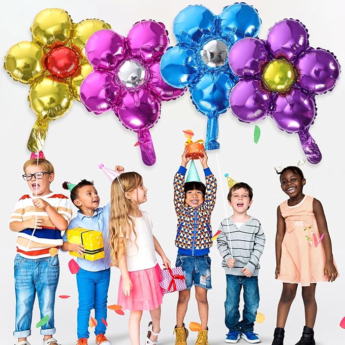 Uonlytech 12pcs Aluminum Film Flower Balloons Assorted Metallic Colors Party Decorations for Birthday Wedding Festival Tear-resistant Foil Balloons for Backdrop and Layout Props