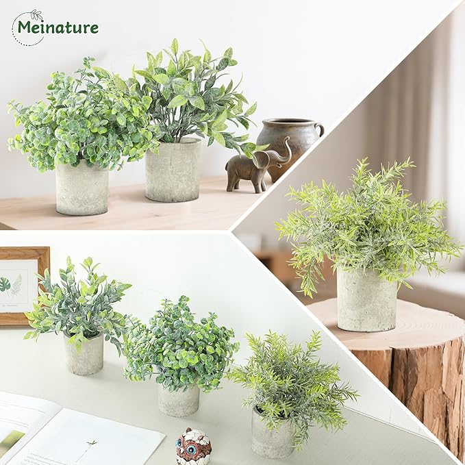 3 Pack Life-Like Potted Fake Plant, Artificial Plants Indoor, Artificial Frost-Hung Green Plants,Eco-Friendly Gray Pot, No Need for Maintenance，Ideal Decor for Home and Office
