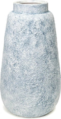 Blue Marble Effect Ceramic Vase-Textured Stone Finish Flower Holder-Modern Decorative Vase-Coastal Home Accent-Distressed Pottery-Tall Elegant Centerpiece [18" W X 8.5" H]