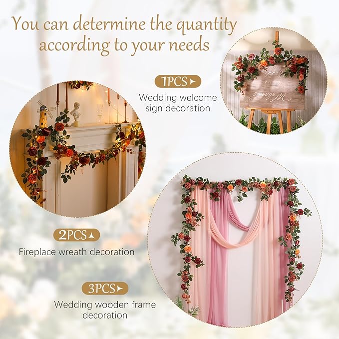 5FT Artificial Rose Flower Burgundy Fake Floral Garland for Wedding Ceremony Backdrop Arch Flowers Table Centerpieces Decorations