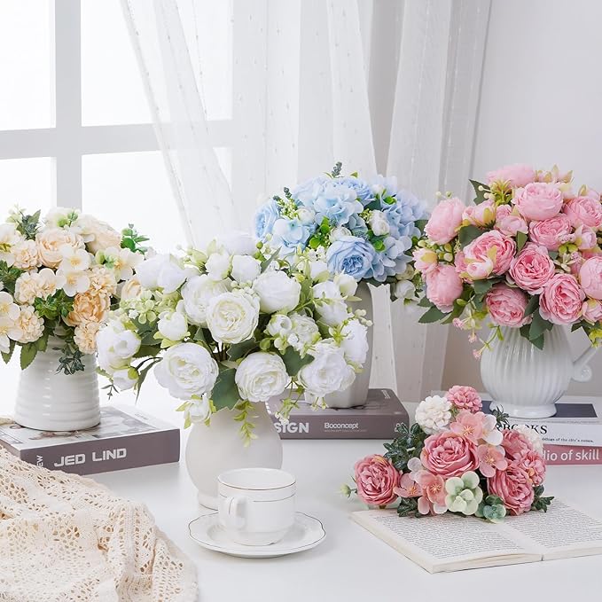 MARTINE MALL 8 Packs Peonies Artificial Flowers, Light Pink Artificial Peonies, Silk Peonies Flowers Fake Peonies Artificial Flowers Peonies Bouquet for Centerpiece Table Wedding Party Home Decor