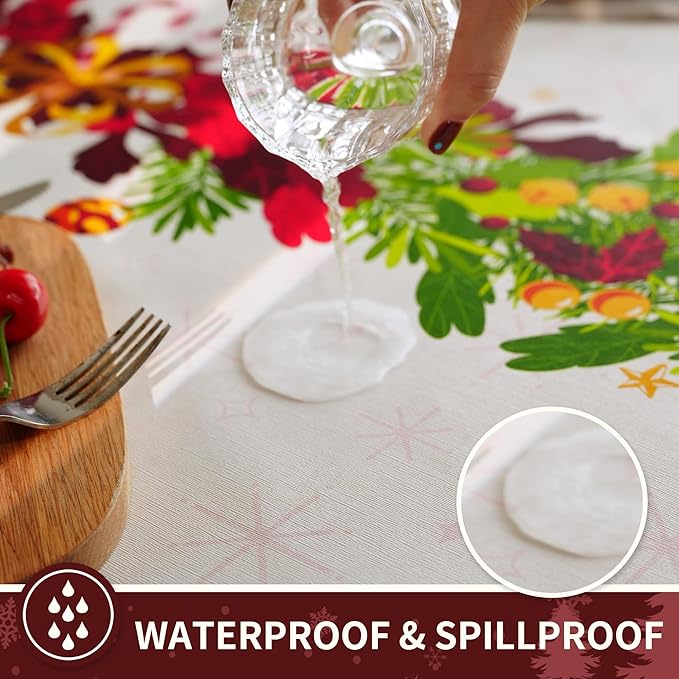 Christmas Rectangle Table Cloth,100% Waterproof Tablecloth,Christmas Decorations for Home, Vinyl Tablecloth Plastic Table Cover for Party，Picnic,Dining,Outdoor 54" x 84",Frosted Wreath