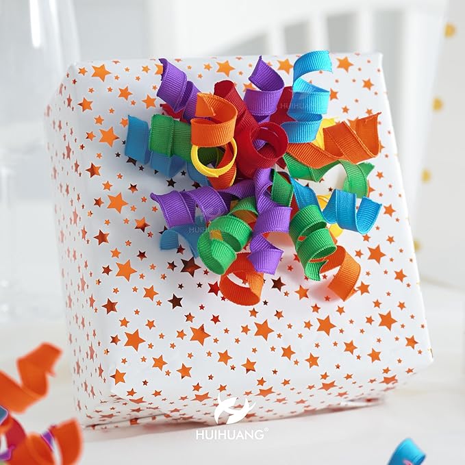 HUIHUANG Rainbow Bows for Gift Wrapping, Birthday Curly Ribbon Bows Self Adhesive Burst Gift Bow for Presents, Wine Bottle, Treat Bags, Birthday, Holiday Party Favors - 6 Counts