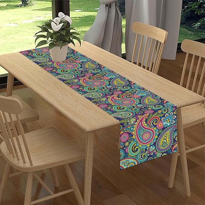 Vintage Paisley Table Runner, Blue Classical Luxury Old Fashioned Paisley Floral Print Table Center Decor for Family Kitchen Table Decorations Indoor Outdoor 13x108 inch