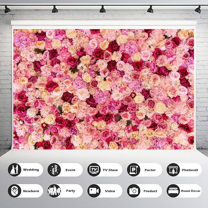 7x5ft Roses Flowers Backdrop Valentine's Day Pink Red Rose Photography Background Various Floral Roses Backdrop for Anniversary Birthday Wedding Baby Shower Children Adults Photo Prop Backgrounds