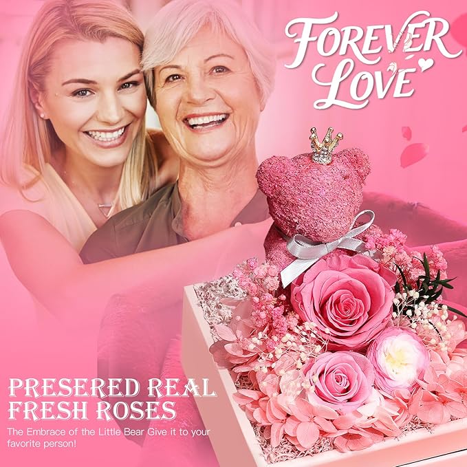 Gifts for Mom Grandma Christmas Birthday Preserved Flowers Roses with Heart Necklace Fresh Flowers for delivery Prime Eternal Forever Flower Box Xmas Gifts for Women Mother Her Wife from Daughter