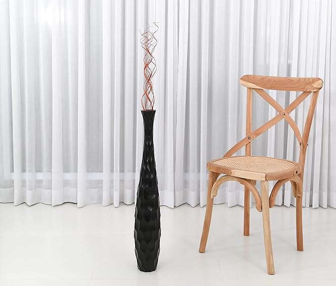 Leewadee Large Black Home Decor Floor Vase - Wooden 26 inch Tall Farmhouse Decor Flower Holder for Fake Plant and Pampas Grass