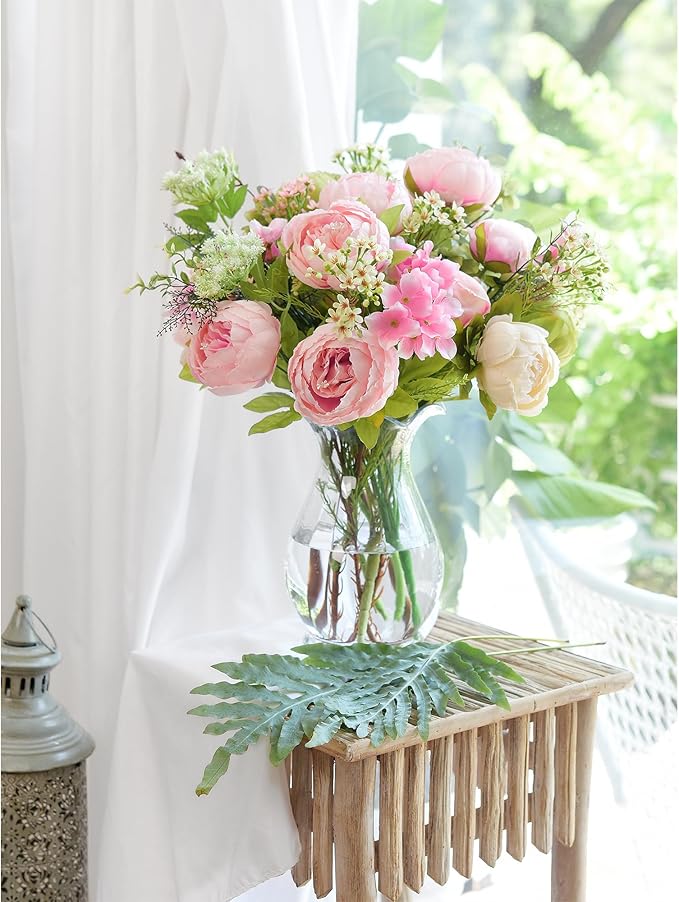 FiveSeasonStuff Vintage Artificial Peonies Silk Peony Flowers and Hydrangeas for Wedding Bridal Home Décor – Beautiful Floral Centerpiece Arrangement Decoration with 2 Bouquets (Charm Pink)