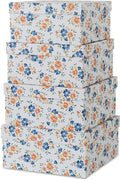 Soul & Lane Decorative Square Boxes with Lids - Set of 4 - Harvest Bloom, Floral Cardboard Memory and Keepsake Boxes, Photo Storage for Organizing and Home Décor
