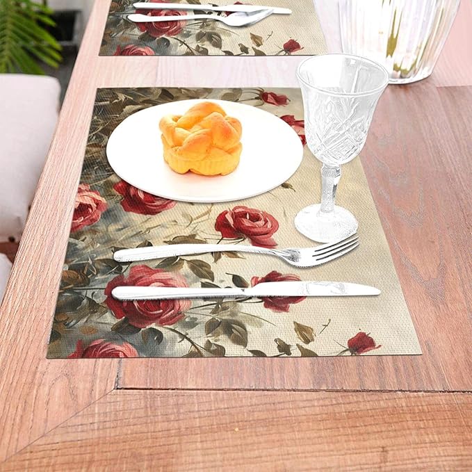Placemats Set of 4 PVC Woven Place Mats Heat Resistant Easy to Clean for Indoor Outdoor Party Kitchen Dining Table Decoration 12"x18"