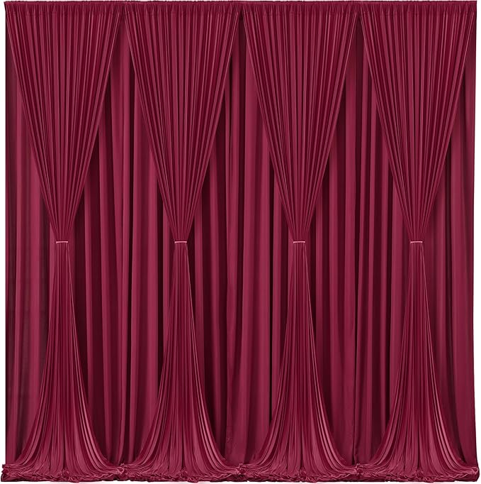 Burgundy Backdrop Curtains - 8 Panel Wrinkle-Free Polyester Photography Drapes for Baby Shower & Birthday Party - 32 X 10FT