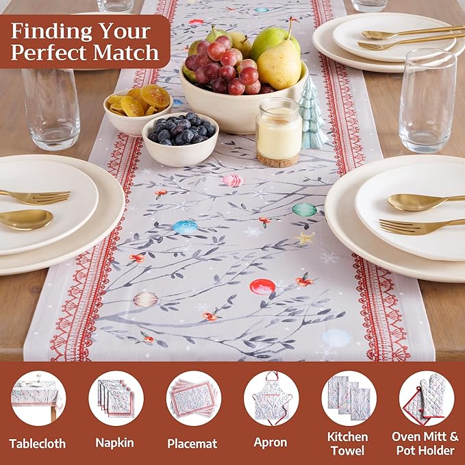 Maison d' Hermine Table Runner 100% Cotton Single Layer Table Runners 108 inches Long for Thanksgiving Christmas Decorations Home Kitchen Dining Party Wedding (Fairy Christmas, 14.5" x 108")