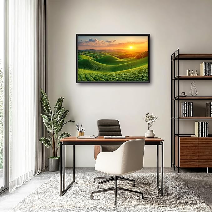 Framed Large Pictures Wall Art for Living Room, Sunset Nature Scenery Oversized Wall Decor Green Hills Landscape Canvas Print Painting Extra Large Framed Artwork for Bedroom Office 36"x24"
