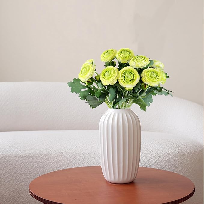 Artificial Ranunculus Flowers with Real Touch Stem, Silk Ranunculus Flowers (Green, 10pcs)