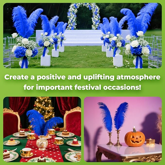Piokio 20pcs Blue Ostrich Feathers 10-12 inch (25-30cm) Bulk Feathers for Decoration and DIY Clothing and DIY Clothes Decoration, Gatsby Decorations