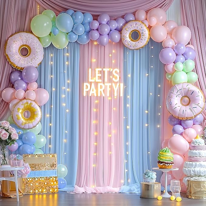 10x10ft Pink Blue Tulle Backdrop Curtain with Lights String for Parites, Sheer Backdrop Curtains for Wedding Baby Shower Birthday Party Photo Shoot Decorations