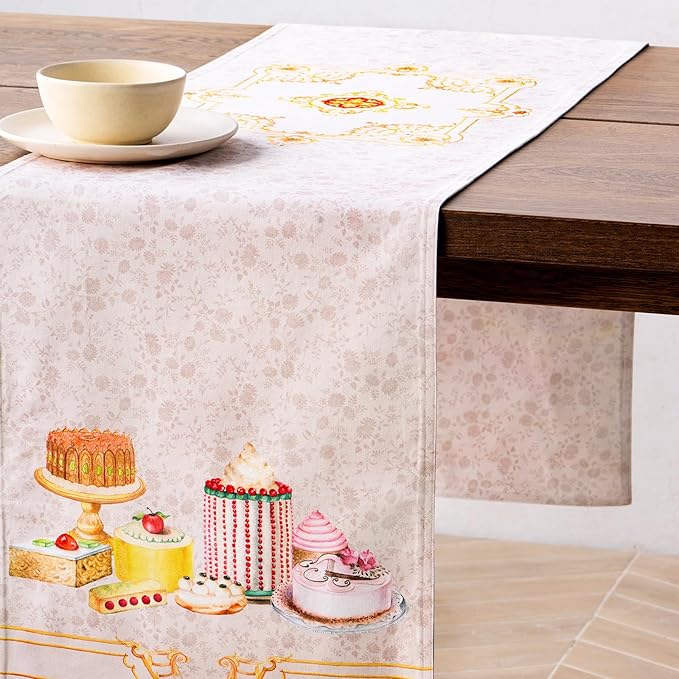 Maison d' Hermine Tablerunners 100% Combed Cotton Premium Table Runner Decorative Table Cover, Home, Dining, Cocktail Party & Camping, Pastries (Double Layer) - (14.50"x72")