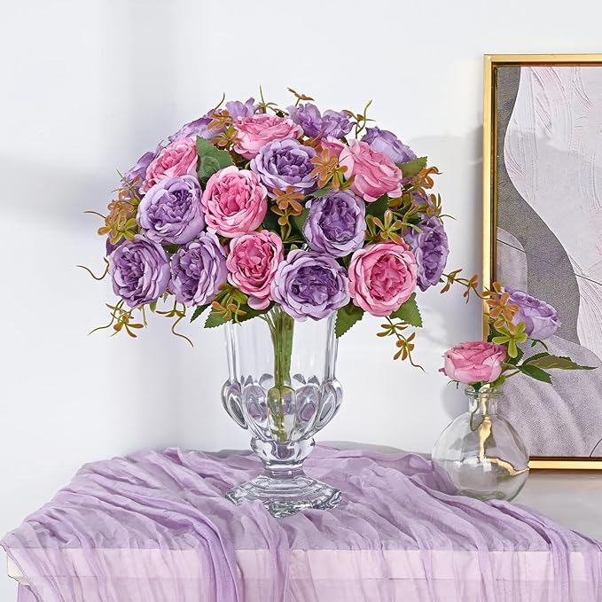 MARTINE MALL 2 Packs Peonies Artificial Flowers, Dark Pinkish-Purple Artificial Peonies, Silk Peonies Flowers Fake Peonies Artificial Flowers Peonies Bouquet for Centerpiece Table Wedding Home Decor
