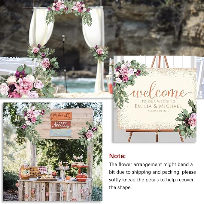 Light Purple Wedding Arch Flowers, Faux Flower Swag Set of 2, Pink White Floral Swag for Wedding Arch Welcome Signs, Reception Ceremony Signs Decor