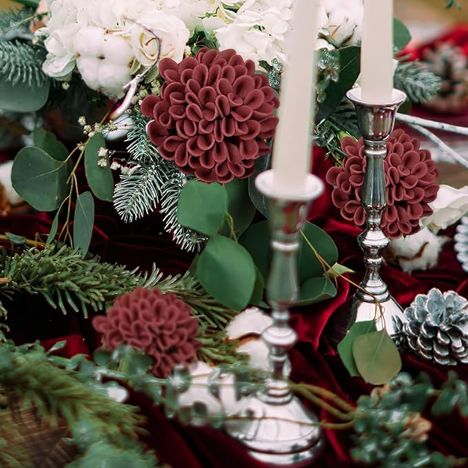 Artificial Flowers, 50pcs Realistic Artificial Rose for DIY Wedding Bouquets Centerpieces Arrangements, Red Dahlia Flowers with Stem for Bridal Shower Party Home Decorations