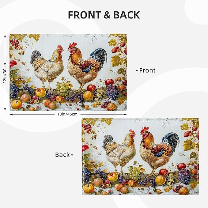 Rooster Placemats Set of 4 Farmhouse Fruits Chicken Placemats Farm Cock Chicken Country Hen Washable Place Mats for Party Kitchen Dining Decoration 4 PCS