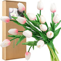FiveSeasonStuff Real Touch Tulips Artificial Flowers – 15 Stems Faux Tulip Bouquet in Gift Box for Wedding, Home Decor, Party, Floral Arrangements (Lovable Pink)