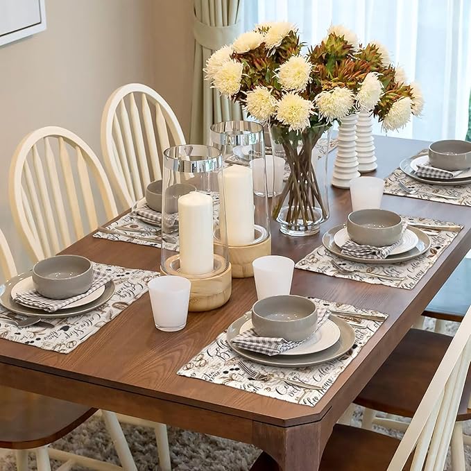 Coffee Theme Linen Placemats Set of 6 Vintage Coffee Cup Table Mats Heat Resistant Place Mats for Home Party Kitchen Dining Decoration 12x18 Inch