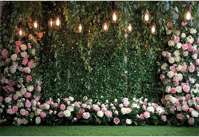 Baocicco Green Floral Wall Backdrops 5x3ft Outdoor Outside Wedding Background Bridal Shower Bride to Be Party Decorations Kids Adults Portraits Birthday Anniversary Banner Backdrop Photo Props