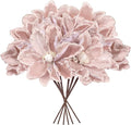 8 Pcs Large Christmas Flower Magnolia Flowers Christmas Tree Decoration Artificial Poinsettia Stems Velvet Xmas Ornaments for Xmas Tree Table Decor(Pink,12 Inch)