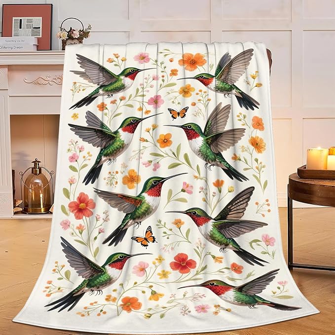 Hummingbird Throw Blanket Hummingbird Blanket Soft Cozy Fleece Fuzzy Stuffed Plush Flannel Animal Gifts for Girls Women Boys Kids Adults 60''x80''