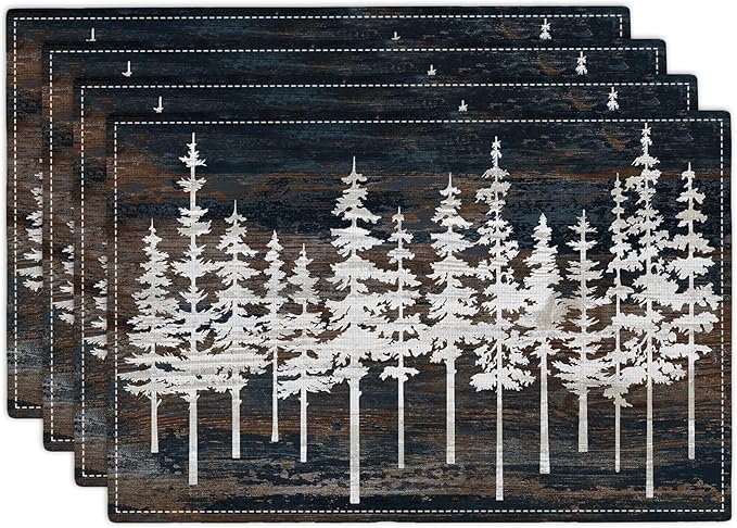 Rustic Tree Placemats Set of 4 Nature Forest Table Mats Washable Place Mats for Home Party Indoor Kitchen Dining Table Decoration 12x18 Inch
