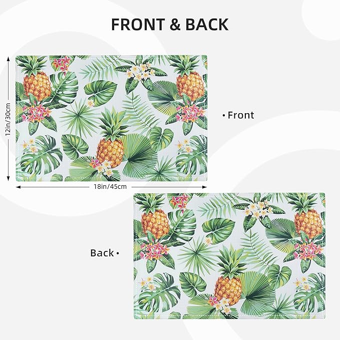 Pineapple Placemats Set of 4 Tropical Palm Leaves Plants Table Mats Washable Place Mats for Home Party Indoor Kitchen Dining Table Decoration 12x18 Inch