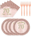 72 Pcs 70th Birthday Paper Plates and Napkins Party Supplies, Rose Gold 70th Birthday Party Plates and Napkins Tableware Set for Men Women Cheers to 70 Years Birthday Party Decorations Serves 24