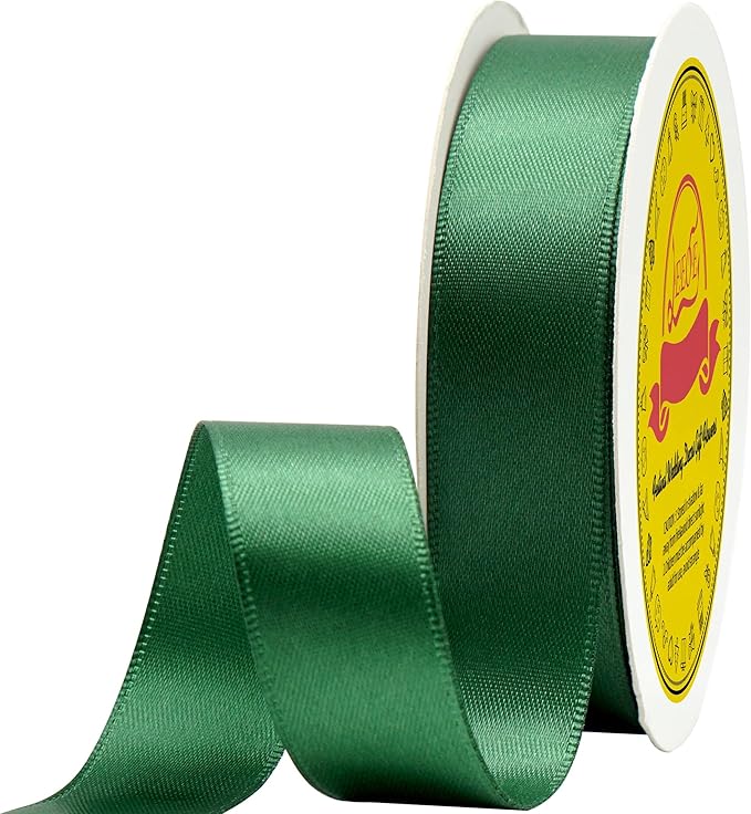 Double Face Forest Green Satin Ribbon 7/8 inch X 25 Yards Polyester Forest Green Ribbon for Gift Wrapping Very Suitable for Weddings Party Invitation Decorations and More
