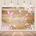 7x5ft Butterfly Baby Shower Backdrop A Little Butterfly is on The Way Photography Background Rustic Wooden Pink Floral Flowers Princess Girl Newborn Party Banner Decoration