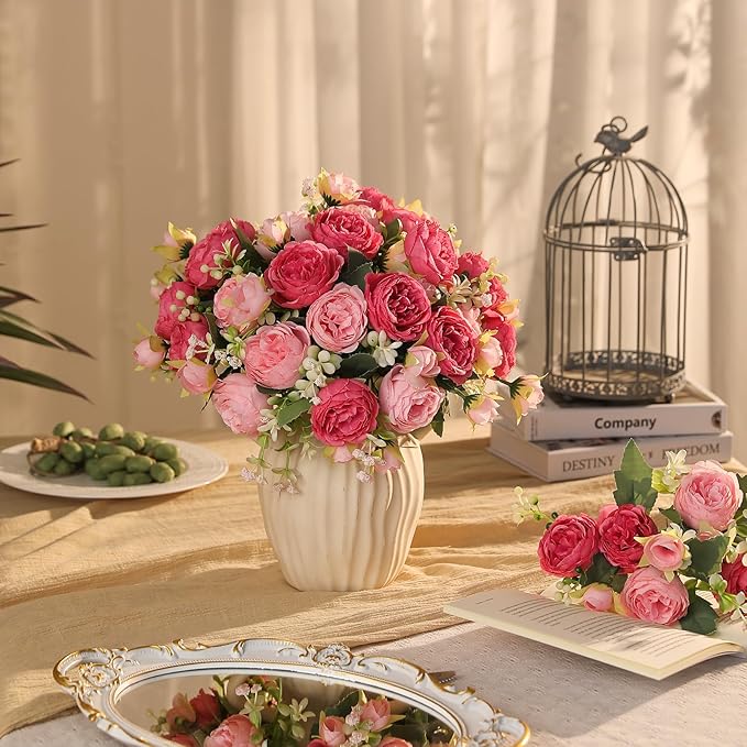 Floweroyal 2 Bunches Peony Artificial Flowers Pink Flowers Silk Peonies Bouquets for Wedding Party Table Centerpieces Floral Arrangement Home Kitchen Decor
