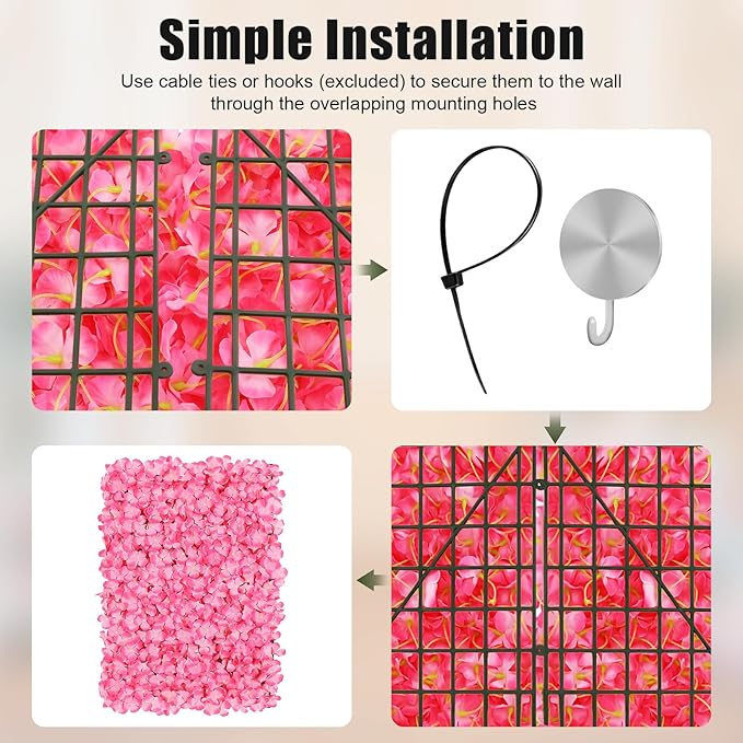 10 PCS Flower Wall Panel 24" x 16" Artificial Flowers Wall Decoration Decorative Hydrangea Flower Panels Walls for Home Party Wedding Christmas Festival Photo Backgdrop Decor (10 PCS, Pink)