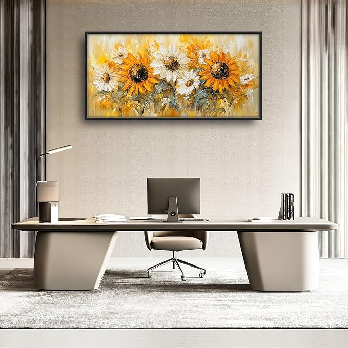 Farmhouse Sunflower Large Wall Art Country Flower Pictures Wall Decor Floral Canvas Daisy Print Painting Modern Artwork Home Decoration for Bathroom Office Living Room Bedroom Framed 60"x30"