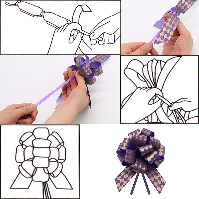 JOYIN 24 Present Wrap Ribbon Pull Bows 5", Easy and Fast Gift Wrapping Accessory for Christmas Bows Baskets Wine Bottles Gifts Decoration, Present Decor