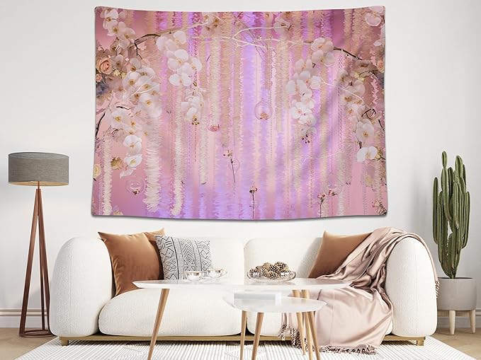 12x8ft Pink Floral Orchid Rose Backdrop Wedding Party Decoration Romantic Flower Wall Hanging Drapes Photo Booth Background for Birthday Baby Shower Engagement Anniversary Bridal Shower