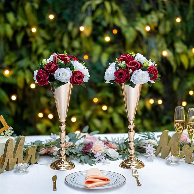 Flower Centerpieces for Wedding Tables: Wedding Table Decorations Burgundy & White Flower Balls Centerpieces for Engagement Cerebration Party Center Pieces 2 Packs