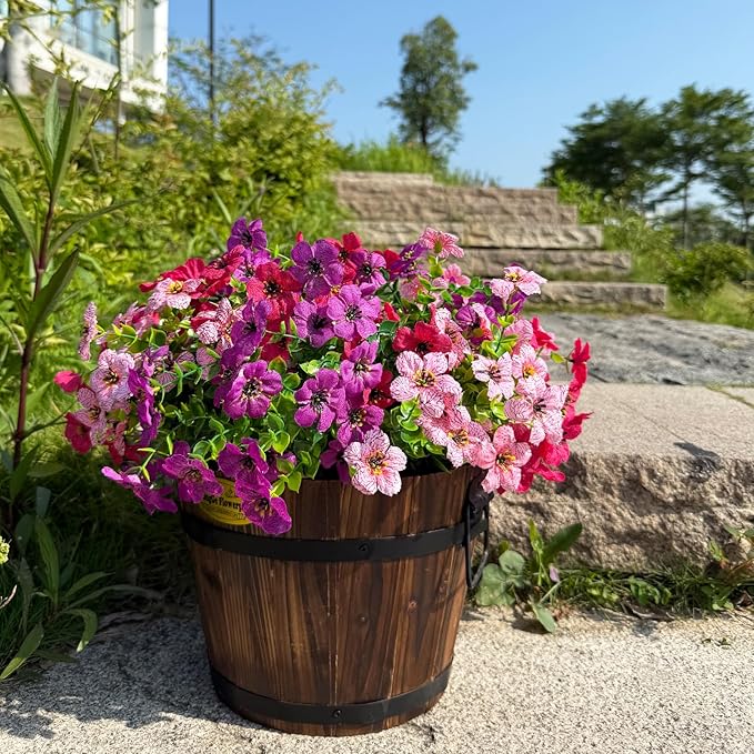 12 Bundles Artificial Flowers for Outdoor,No Fade UV Resistant Fake Flowers,Faux Plants for Outside Hanging Planters,Artificial Plants for Porch Garden Home Wedding Decor(Fuchsia,Purple,Pink)