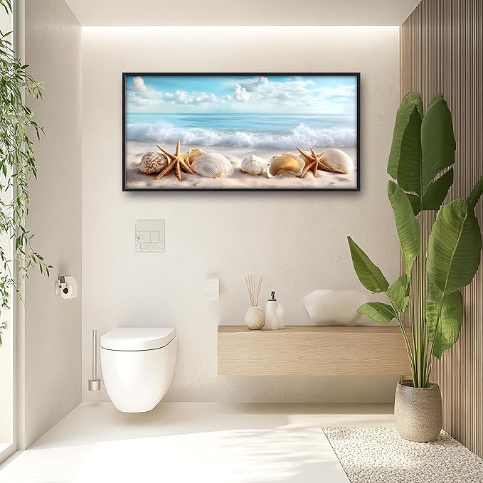 Beach Seashells Large Wall Art Framed Wall Decor for Living Room Ocean Pictures Oversized Canvas Print Painting Modern Extra Large Framed Artwork for Bedroom Office Home Decor 60"x30"