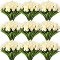 Janinka 75pcs Artificial Tulip Flowers Fake PU Tulips Faux Latex Bouquet Flower Centerpieces Arrangement Floral for Mother Day Wedding Spring Decorations (Milk White)