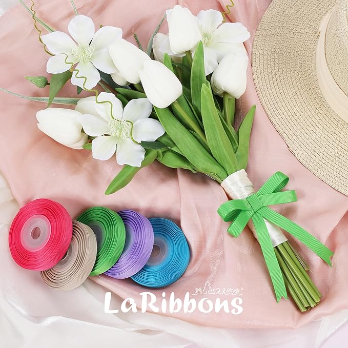 LaRibbons 3/8 Inch 100 Yards Grosgrain Ribbon Set 10 Yd/Roll 10 Rolls Spring Easter Craft Ribbon for Gift Wrapping Floral Bouquets Wedding Party Decoration