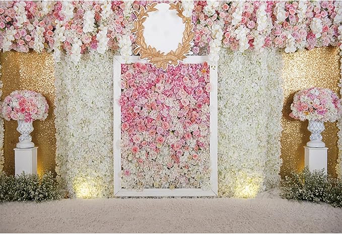 6x4ft Pink Flower Wall Photography Backdrop Proposal Ceremony Wedding Floral Photography Background Women Girl Birthday Party Bridal Shower Decor Banner Photo Booth Props