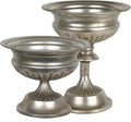 WORTH Silver Color Urn Vases for Centerpieces Set of 2 (Large:8.8" H. x 7.8" Dia. & Small:6.1" H. x 7.8" Dia.), Classic Metal Trumpet Flower Pots for Table, Bowl Vase for Wedding Party Event Home Deco