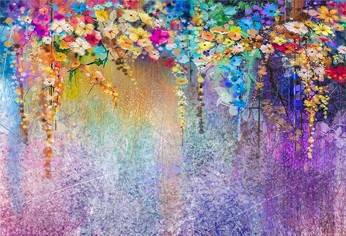 7x5ft Purple Abstract Flower Backdrop Watercolor Painting Photography Background for Wedding Bridal Shower Birthday Party Portrait Shooting Video Studio Props